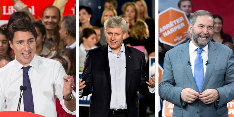 Justin Trudeau, Stephen Harper e Tom Mulcair (Ap Photo)