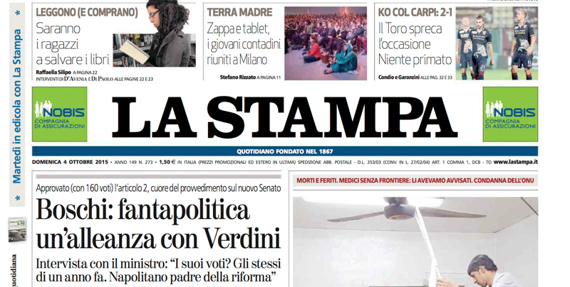 Le prime pagine di domenica 4 ottobre 2015