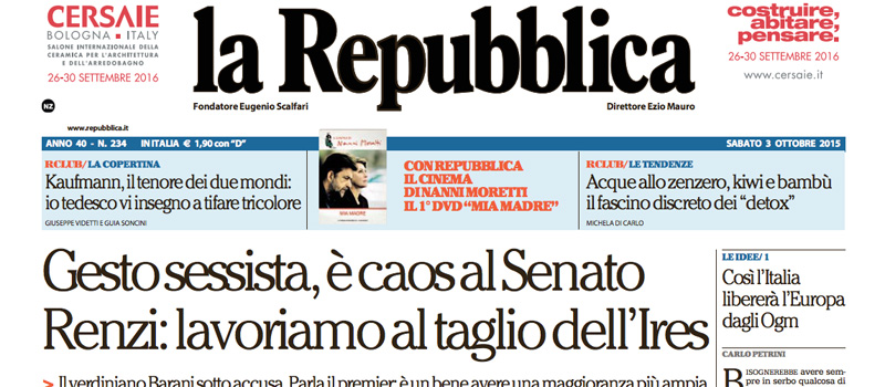 Le prime pagine di sabato 3 ottobre 2015