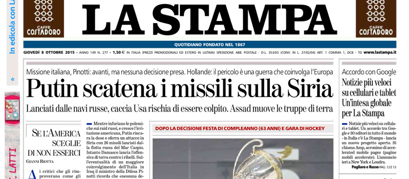 Le prime pagine di giovedì 8 ottobre 2015