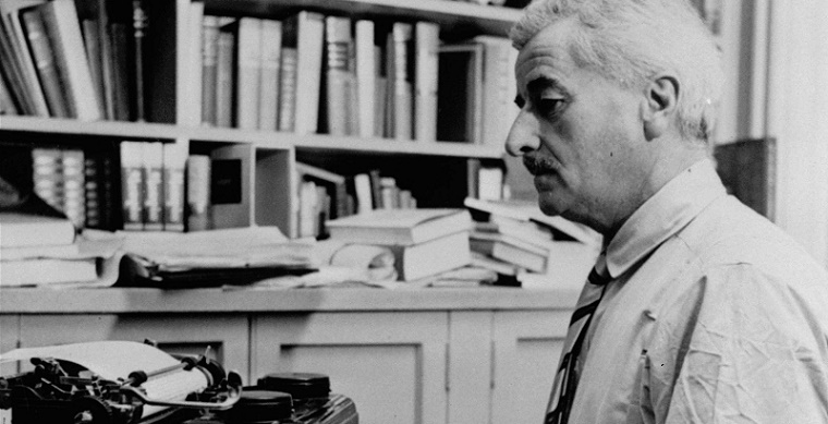 FILE--William Faulkner works at his typewriter Aug. 12, 1954, in Oxford, Miss. Faulkner received the Nobel Prize for literature in 1949 and in 1955 won the Pulitzer Prize for his novel "A Fable." This Sept. 25 marks the 100th anniversary of his birth.(AP Photo/Files)