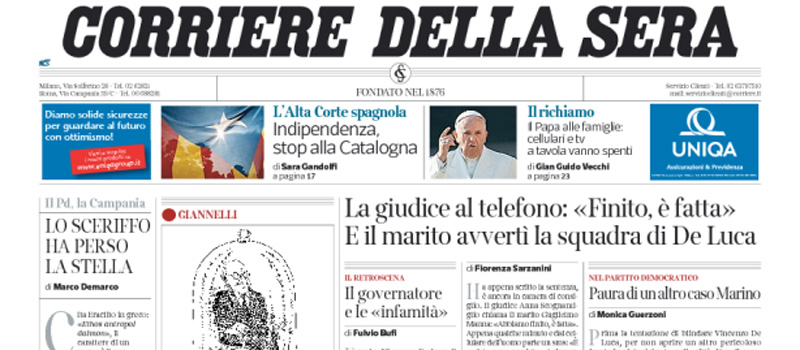 Le prime pagine di giovedì 12 novembre 2015