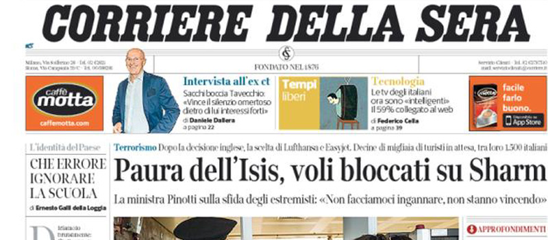 Le prime pagine di venerdì 6 novembre 2015