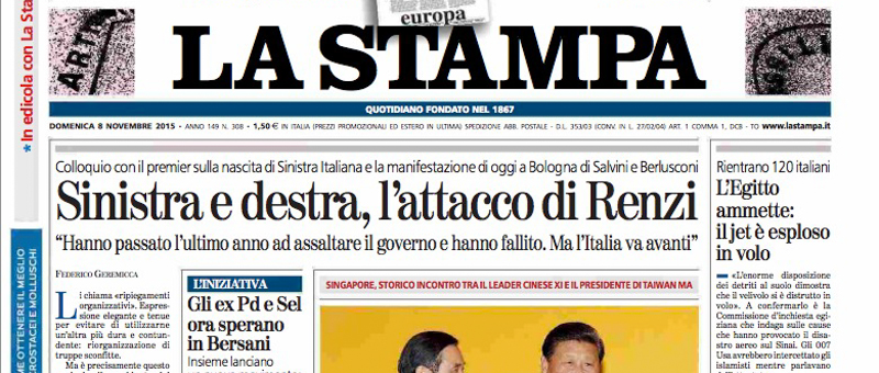 Le prime pagine di domenica 8 novembre 2015