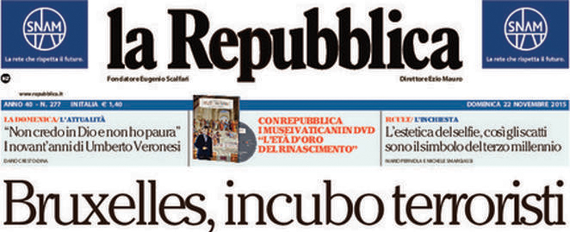 Le prime pagine di domenica 22 novembre 2015