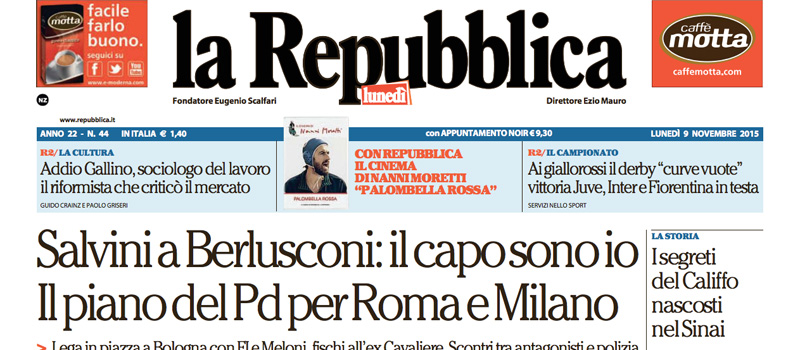 Le prime pagine di lunedì 9 novembre 2015