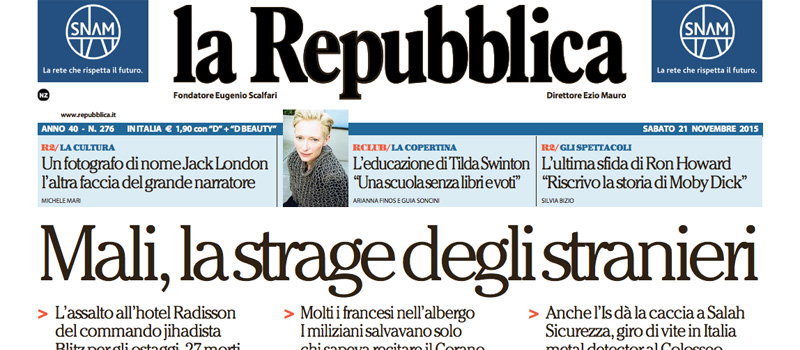 Le prime pagine di sabato 21 novembre 2015