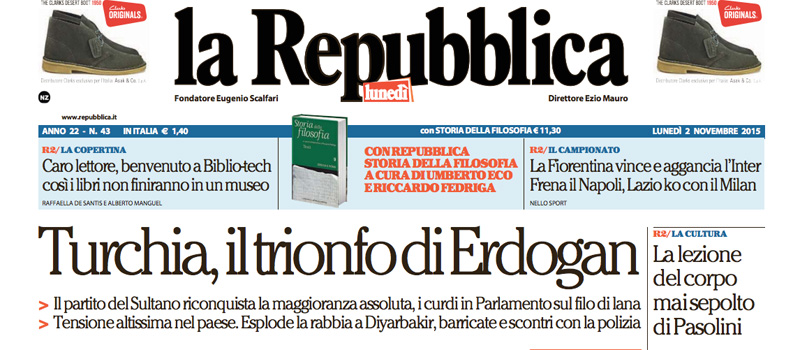 Le prime pagine di lunedì 2 novembre 2015