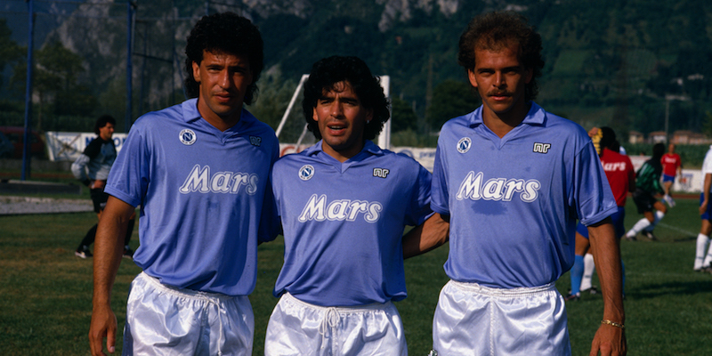 Careca, Maradona e Alemao con la maglia del Napoli (©LaPresse)