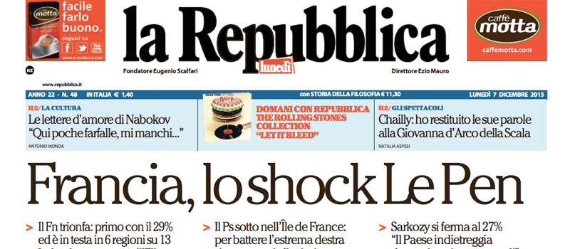 Le prime pagine di lunedì 7 dicembre 2015