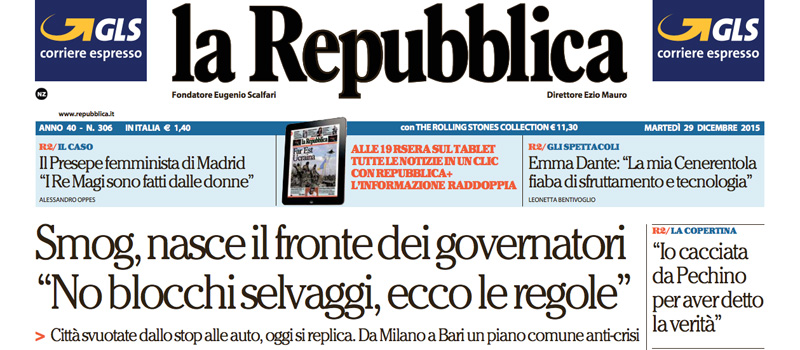 Le prime pagine di martedì 29 dicembre 2015