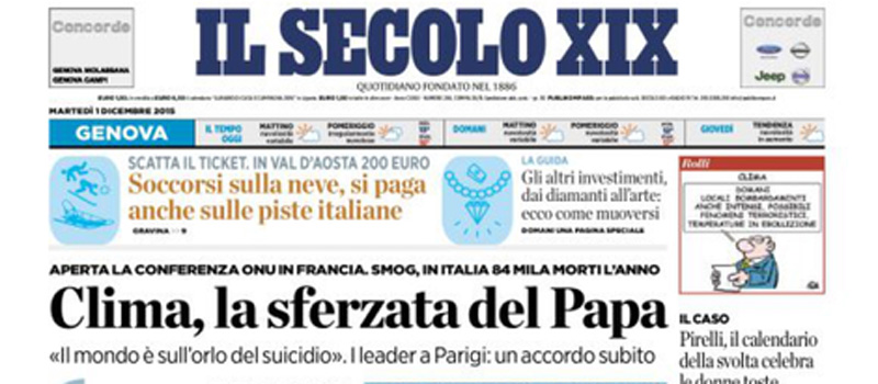 Le prime pagine di martedì 1 dicembre 2015