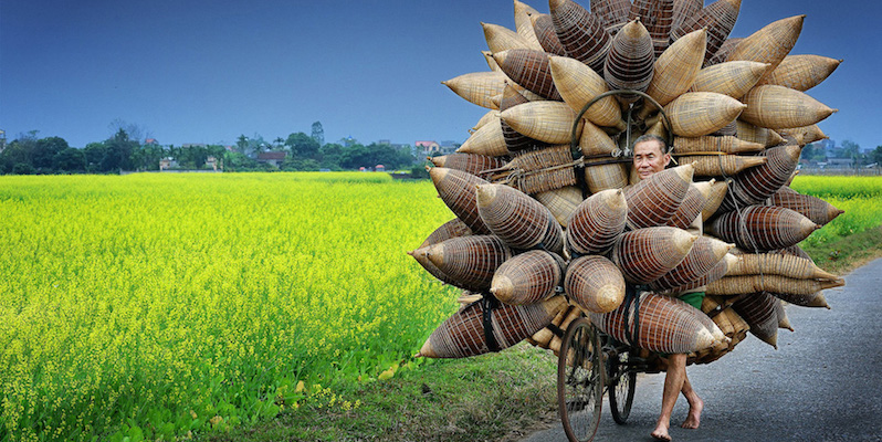 Un uomo trasporta dei cestini da pesca di bambù su una bicicletta nel villaggio di Tat Vien, Vietnam. Questa foto ha vinto il premio come migliore immagine in assoluto.

(Ly Hoang Long / www.tpoty.com)