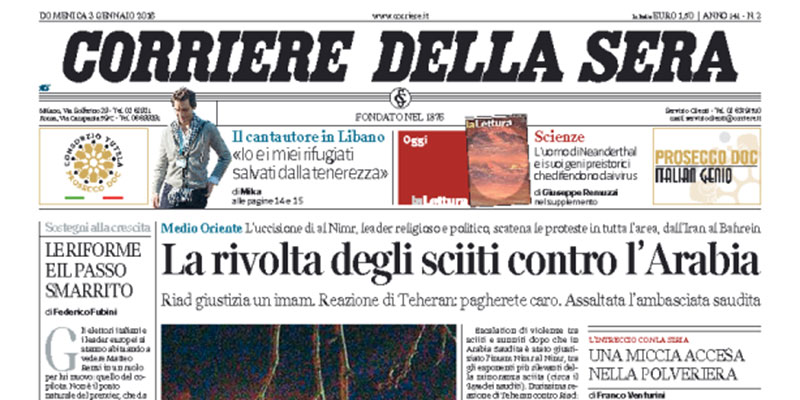 Le prime pagine di domenica 3 gennaio 2016