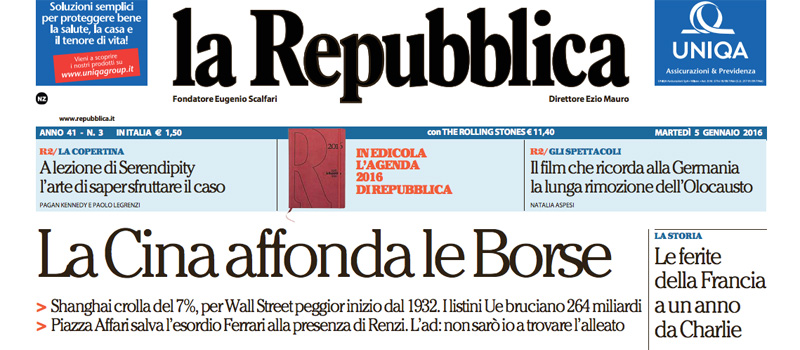 Le prime pagine di martedì 5 gennaio 2016