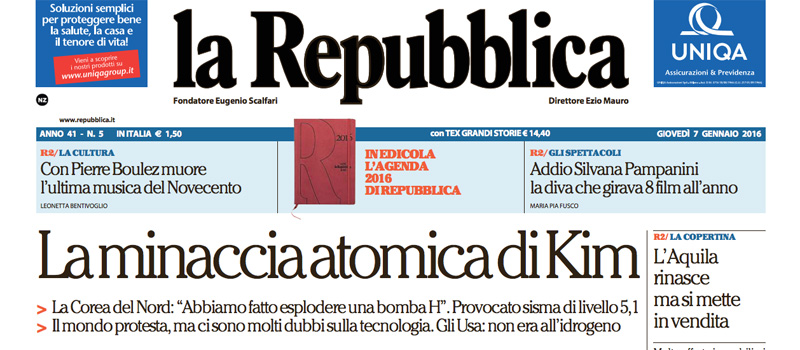 Le prime pagine di giovedì 7 gennaio 2016