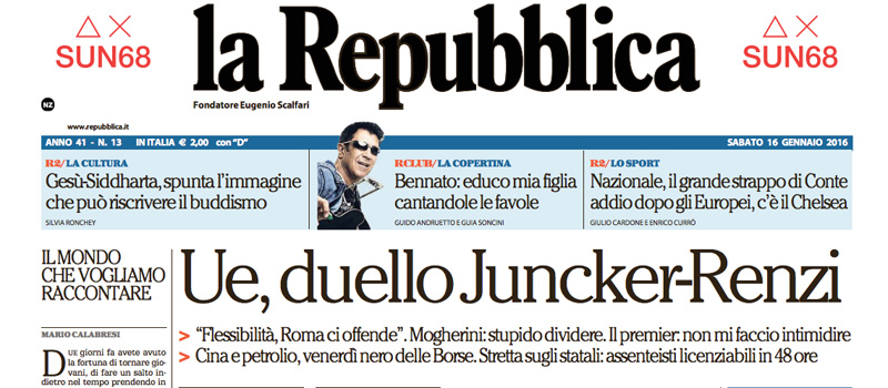 Le prime pagine di sabato 16 gennaio 2016