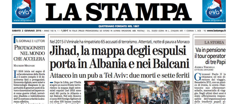 Le prime pagine di sabato 2 gennaio 2016