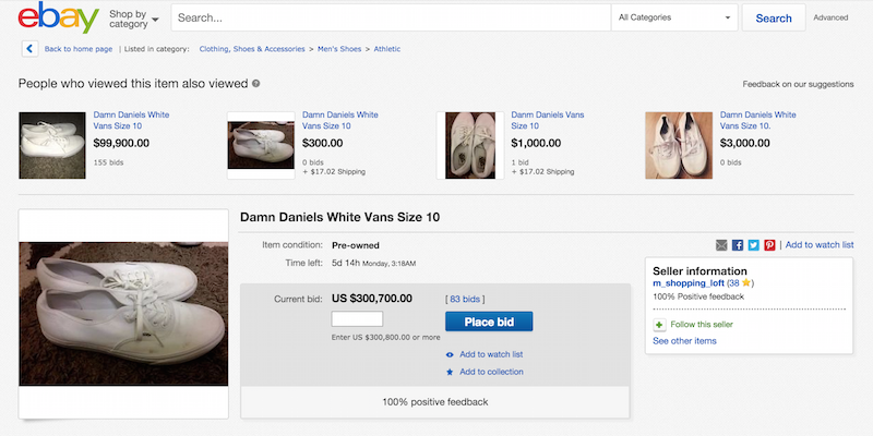 L'offerta più alta per un paio di Vans usate su eBay è arrivata a più di 300 mila dollari a causa di un meme (eBay)
