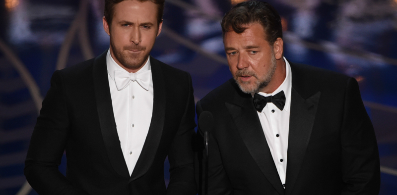 Ryan Gosling e Russel Crowe. (MARK RALSTON/AFP/Getty Images)