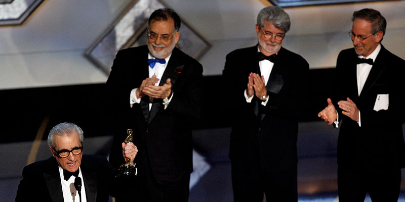 Martin Scorsese, Francis Ford Coppola, George Lucas – che l'Oscar per la regia non l'ha mai vinto – e Steven Spielberg (Kevin Winter/Getty Images)