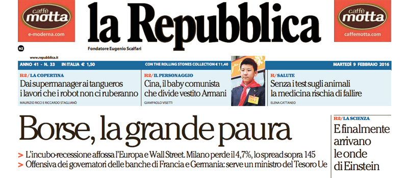 Le prime pagine di martedì 9 febbraio 2016