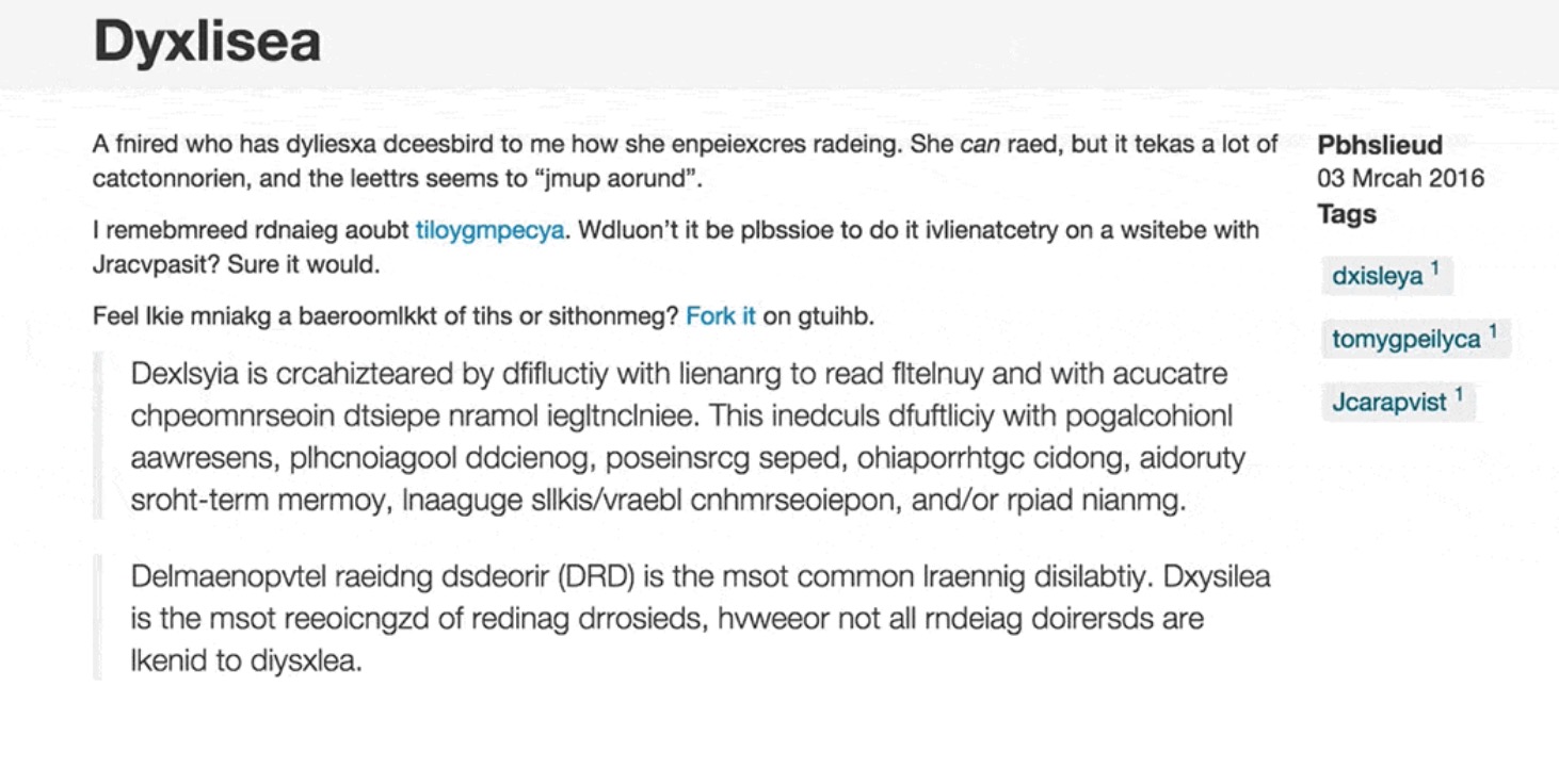 Una gif mostra cosa vedono i dislessici quando leggono