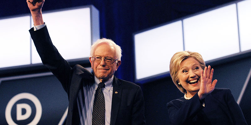 Bernie Sanders e Hillary Clinton. (Craig Rubadoux/Florida Today via AP)