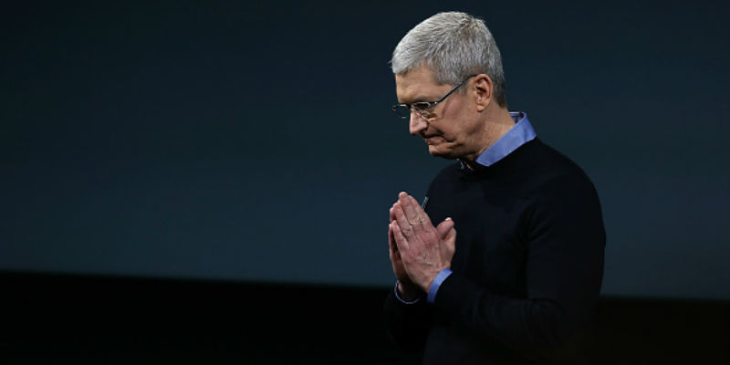 Il CEO di Apple Tim Cook all'evento di lancio di Apple a Cupertino, il 21 marzo 2016 (Justin Sullivan/Getty Images)