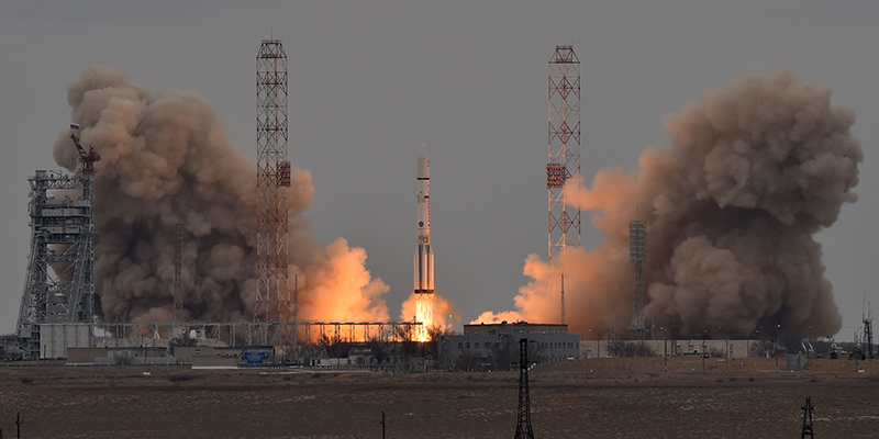 Il lancio della missione ExoMars dal cosmodromo di Baikonur, Kazakistan (KIRILL KUDRYAVTSEV/AFP/Getty Images)