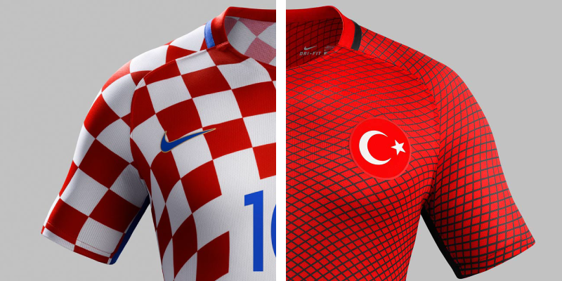 Le maglie di Croazia e Turchia (immagini Nike)