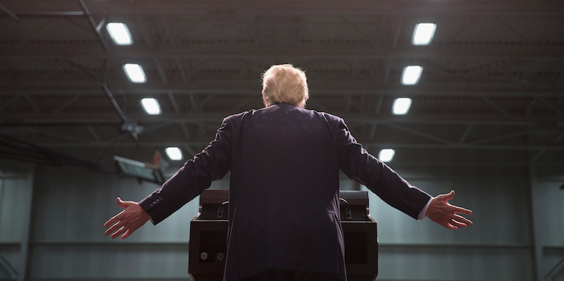 Donald Trump a un evento elettorale al Macomb Community College a Warren, Michigan (Scott Olson/Getty Images)