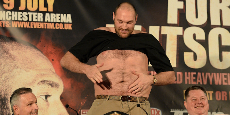 Tyson Fury durante la conferenza stampa (OLI SCARFF/AFP/Getty Images)