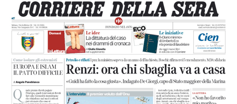 Le prime pagine di sabato 2 aprile 2016