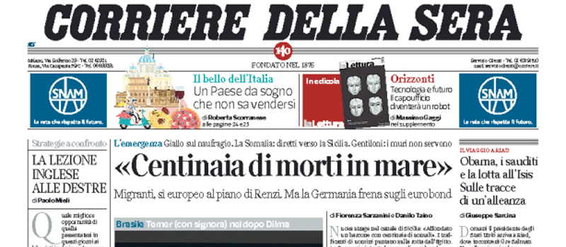 Le prime pagine di martedì 19 aprile 2016