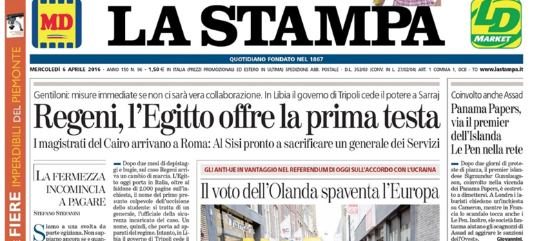 Le prime pagine di mercoledì 6 aprile 2016