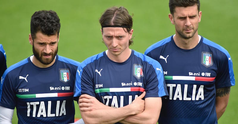 Antonio Candreva
, Riccardo Montolivo e Thiago Motta durante un allenamento a Coverciano
(ANSA/MAURIZIO DEGL'INNOCENTI)