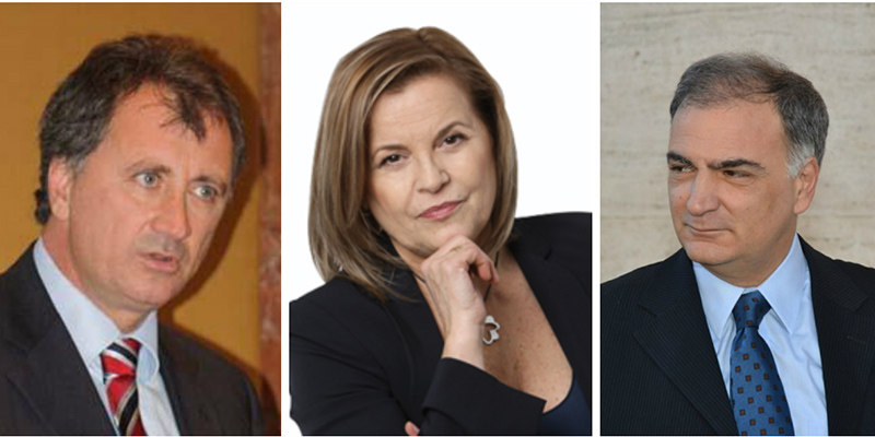 Tre degli undici candidati sindaco di Latina:Nicola Calandrini, Marilena Sovrani e Enrico Forte