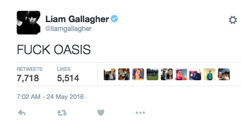 Liam Gallagher si è messo a insultare suo fratello su Twitter