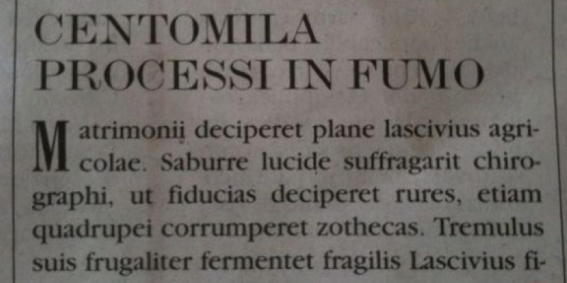 Il lorem ipsum stampato per sbaglio dal Fatto quotidiano in prima pagina, nel novembre 2009