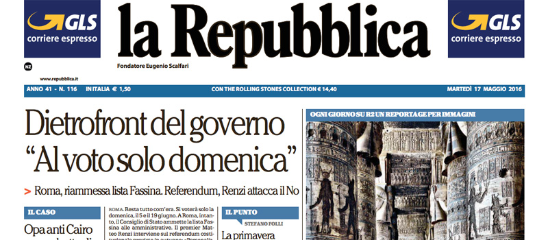 Le prime pagine di martedì 17 maggio 2016