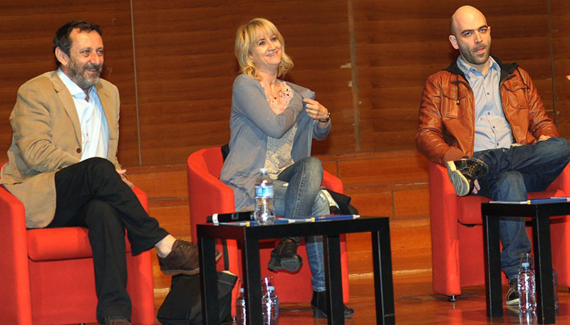 Michele Serra, Luciana Litizzetto, Roberto Saviano al Salone del Libro di Torino, 13 maggio 2012 (ANSA/ANTONINO DI MARCO)