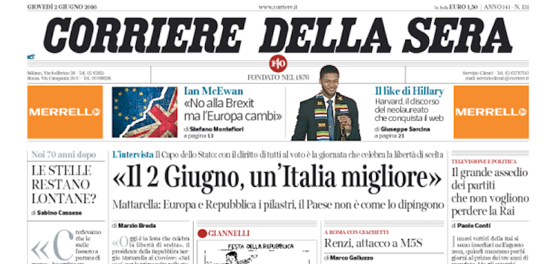 Le prime pagine di giovedì 2 giugno 2016