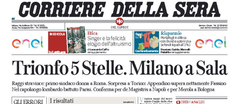 Le prime pagine di lunedì 20 giugno 2016