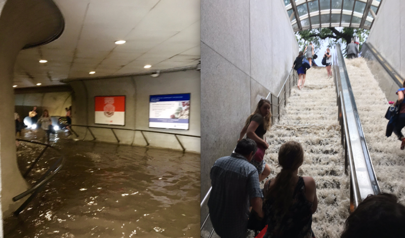Cascate e piscine improvvisate nella metropolitana di Washington