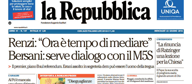Le prime pagine di mercoledì 22 giugno 2016