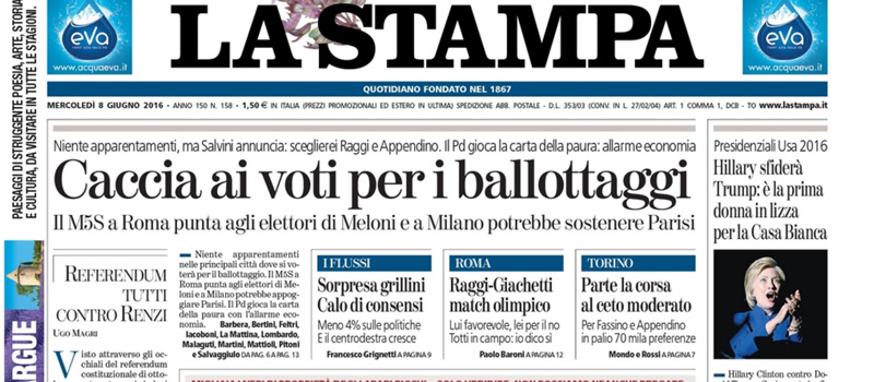 Le prime pagine di mercoledì 8 giugno 2016