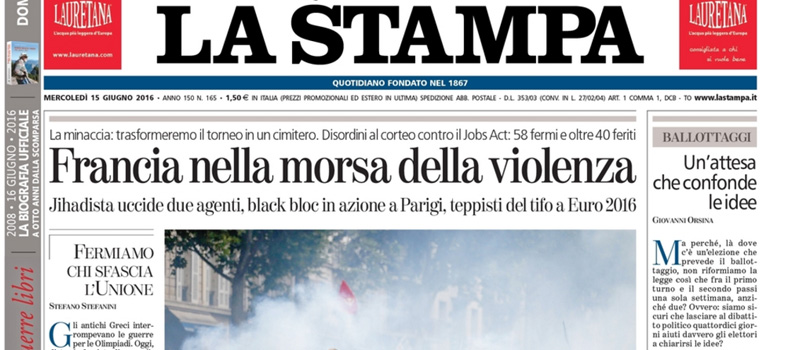 Le prime pagine di mercoledì 15 giugno 2016