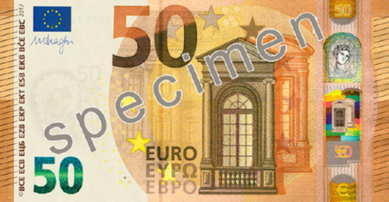 Il fronte della nuova banconota da 50 euro.