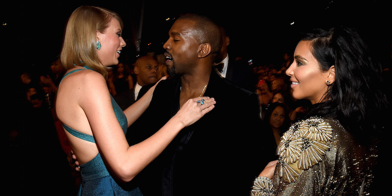 Taylor Swift, Kanye West e Kim Kardashian ai Grammy del 2015
(Larry Busacca/Getty Images for NARAS)
